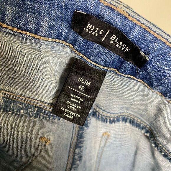 WHBM Light Wash Distressed Patched Low Rise Slim Leg Jeans Size 4 - Picture 7 of 9